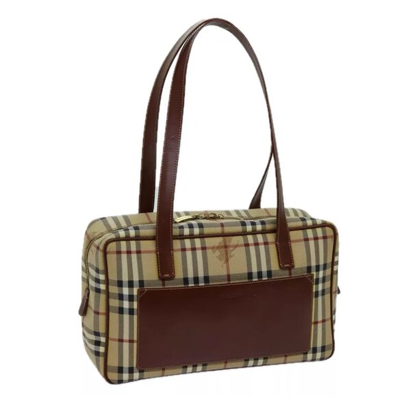 BURBERRY Nova Check Shoulder Bag PVC Leather Beige Auth - Picture 1 of 7